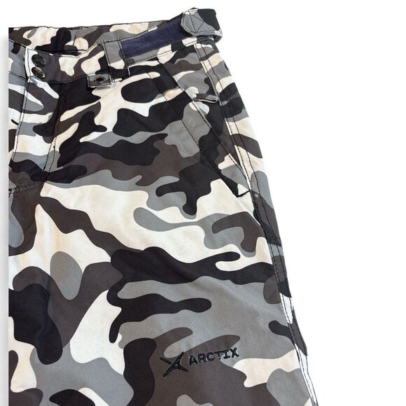 Arctix Ski Snow Pants Kids Black Grey White Camo Reinforced Knees Seat Size L - Picture 7 of 11